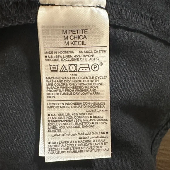 Old Navy Black Linen Tie-Strap Mini Dress Smocked Pockets M Petite - Picture 7 of 7